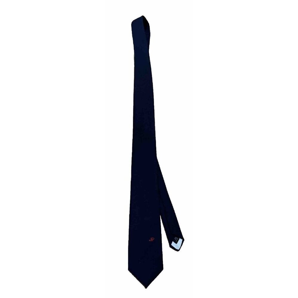 52” JP Signed 100% Wool Navy Blue Men’s Tie Crown Red Initials​​​​